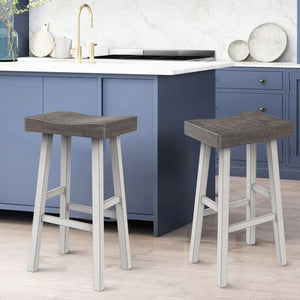 Set of 2 Farmhouse Solid Wood Bar Stools - Backless Saddle Seat Counter Height Chairs for Kitchen Island, Breakfast Nook & Home Office