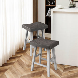 Set of 2 Farmhouse Solid Wood Bar Stools - Backless Saddle Seat Counter Height Chairs for Kitchen Island, Breakfast Nook & Home Office