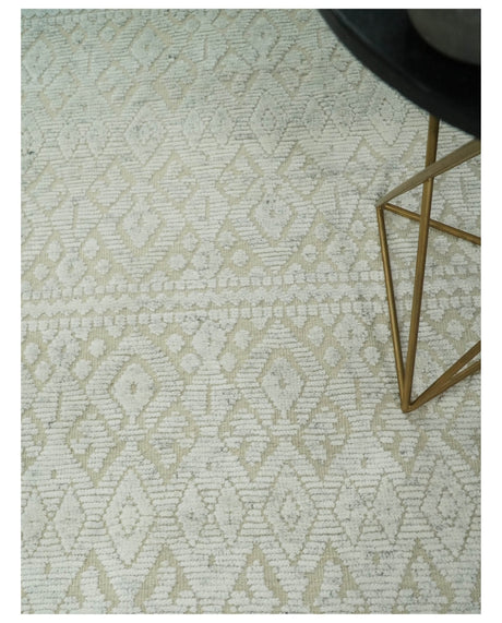 Shabby Chic 8x10 Hand Knotted Woolen Modern Contemporary Beige and Ivory Tribal Area Rug | TRI53742
