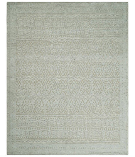 Shabby Chic 8x10 Hand Knotted Woolen Modern Contemporary Beige and Ivory Tribal Area Rug | TRI53742