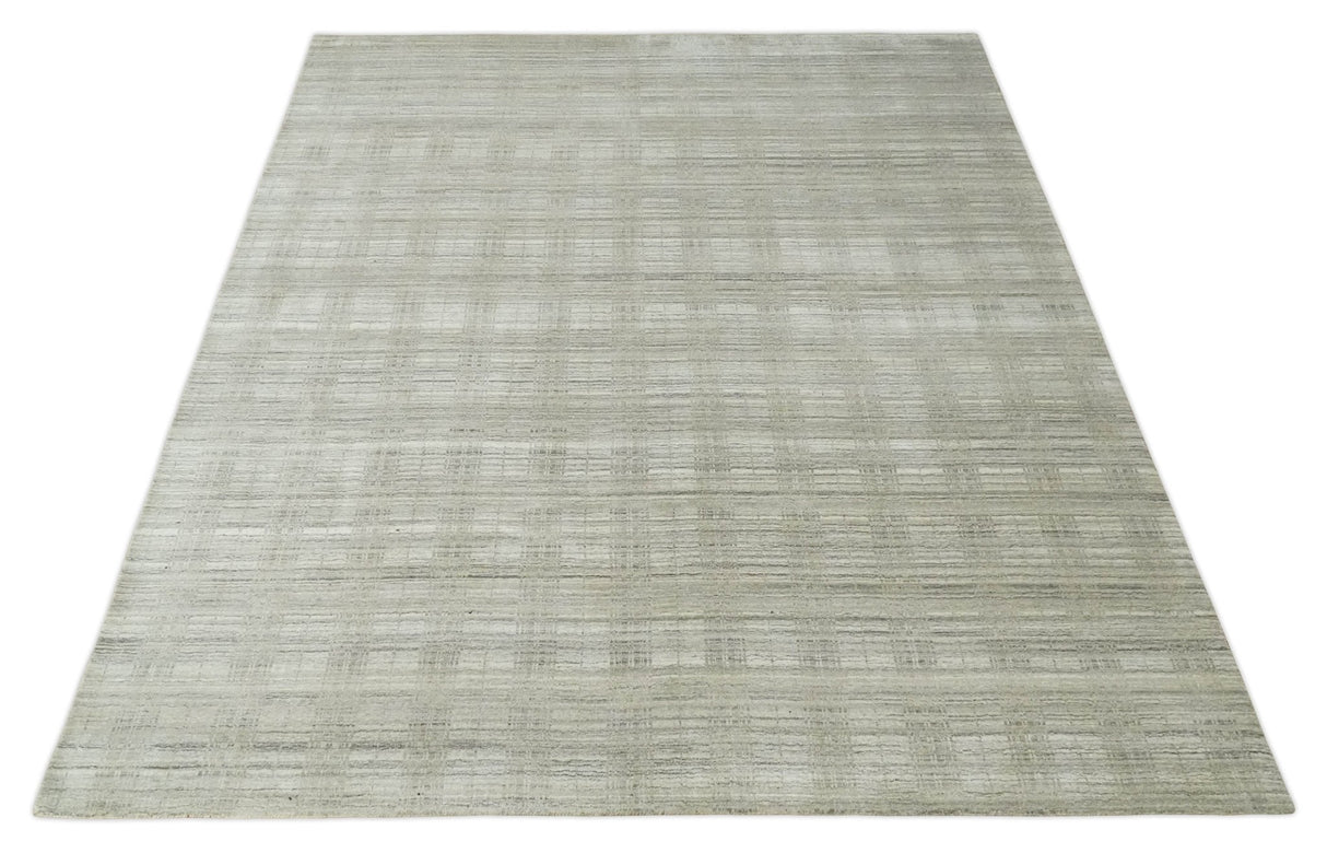 Shaded Beige, Camel and Brown Scandinavian 8x10 Hand Made Blended Wool Flatwoven Area Rug | KE34