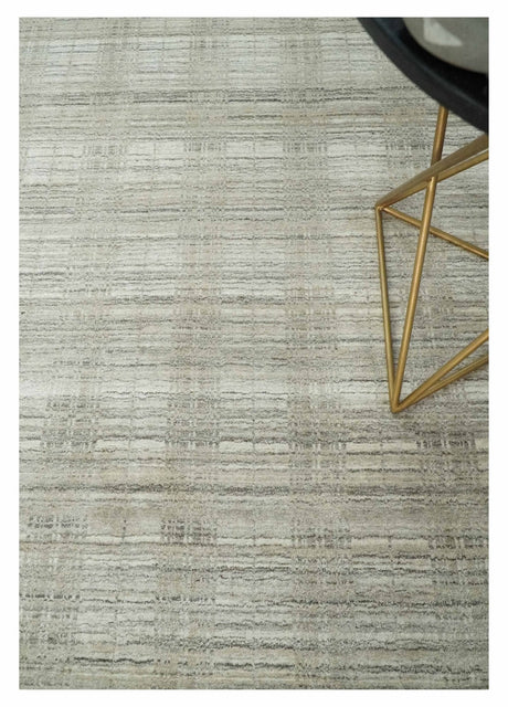 Shaded Beige, Camel and Brown Scandinavian 8x10 Hand Made Blended Wool Flatwoven Area Rug | KE34