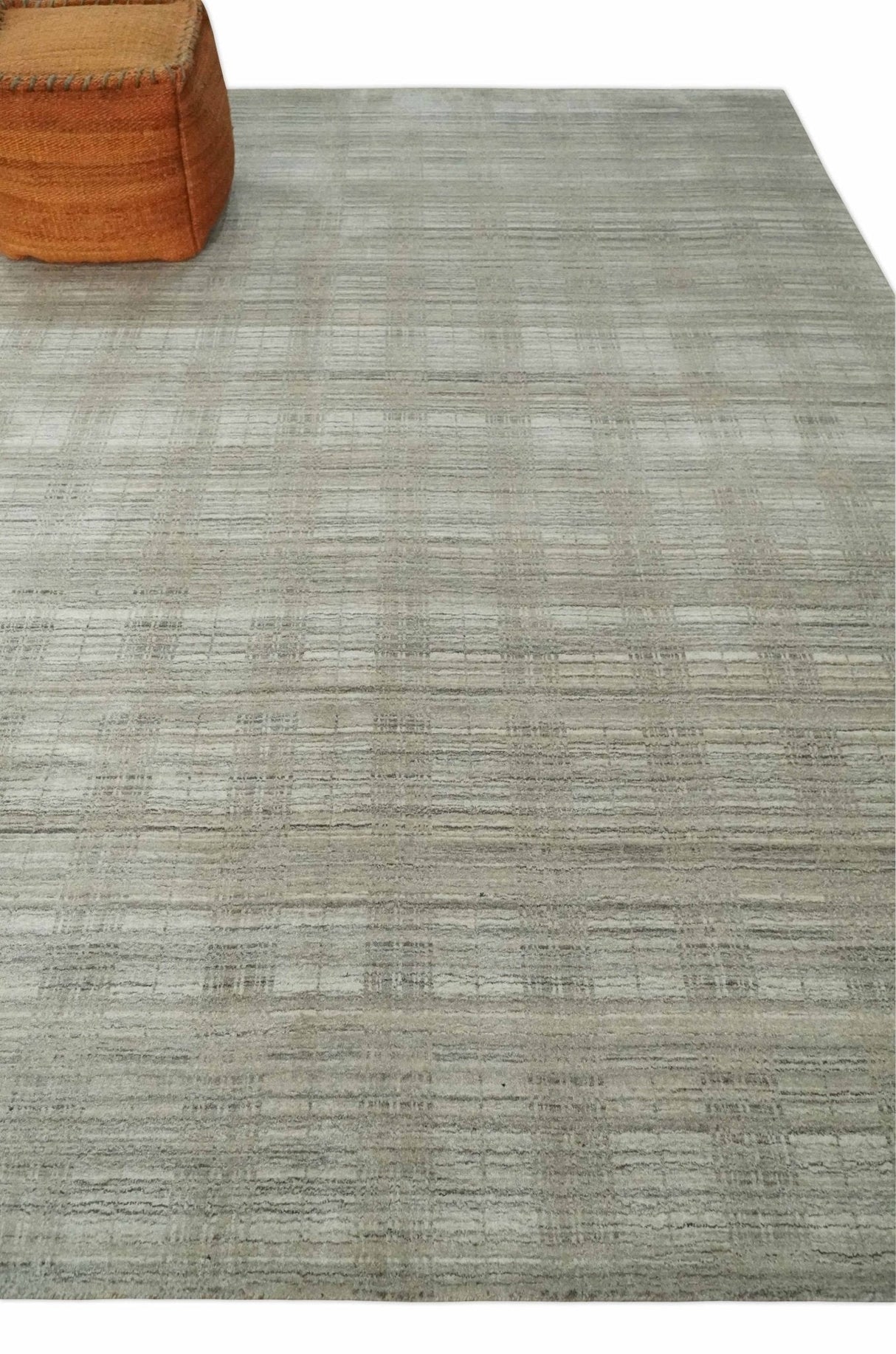 Shaded Beige, Camel and Brown Scandinavian 8x10 Hand Made Blended Wool Flatwoven Area Rug | KE34