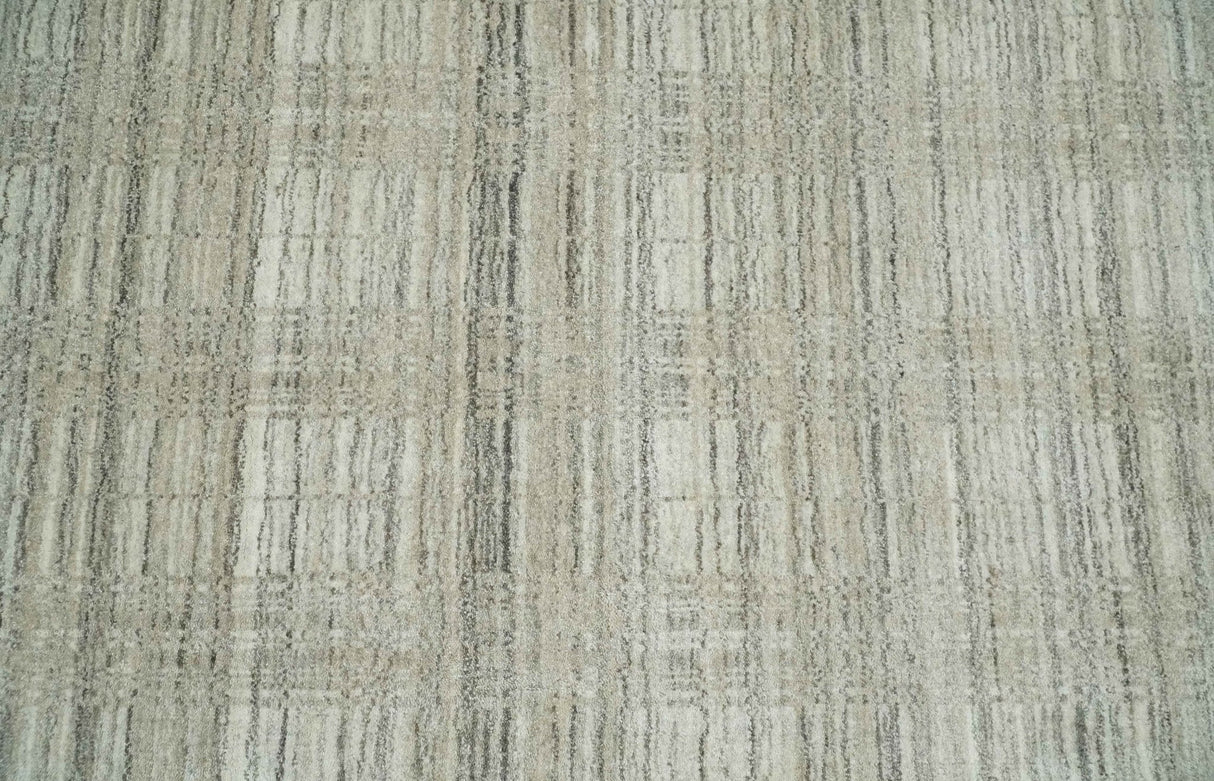 Shaded Beige, Camel and Brown Scandinavian 8x10 Hand Made Blended Wool Flatwoven Area Rug | KE34