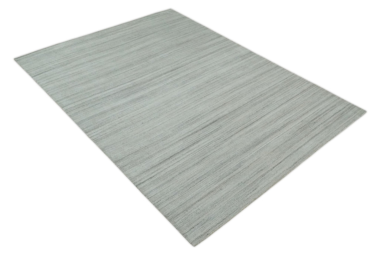 Shaded Beige, Camel and Brown Scandinavian 8x10 Hand Made Blended Wool Flatwoven Area Rug | KE4