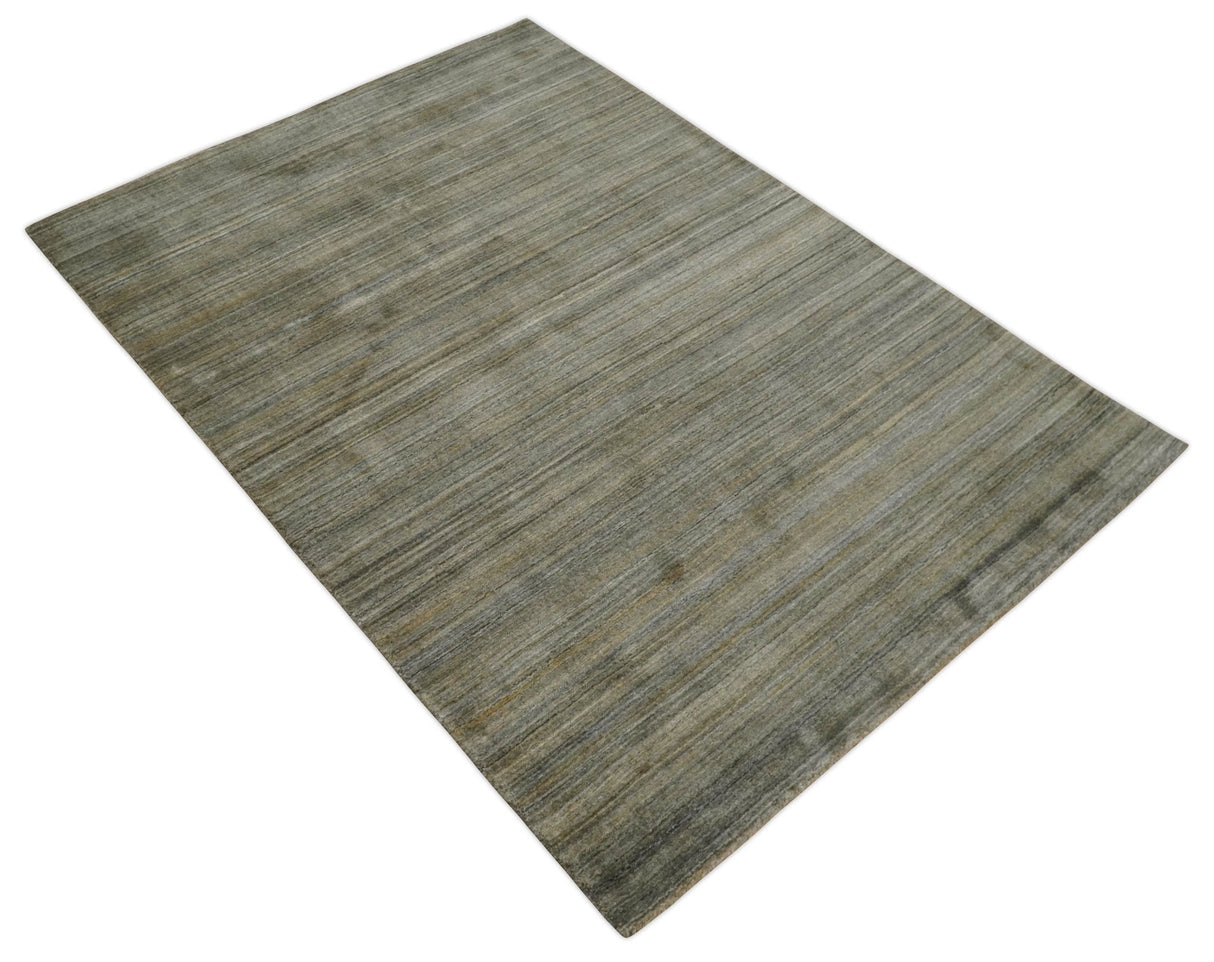 Shaded Beige Scandinavian 5x7 Blended Bamboo Silk Flatwoven Area Rug, Dinning, Kids Rug | HL45
