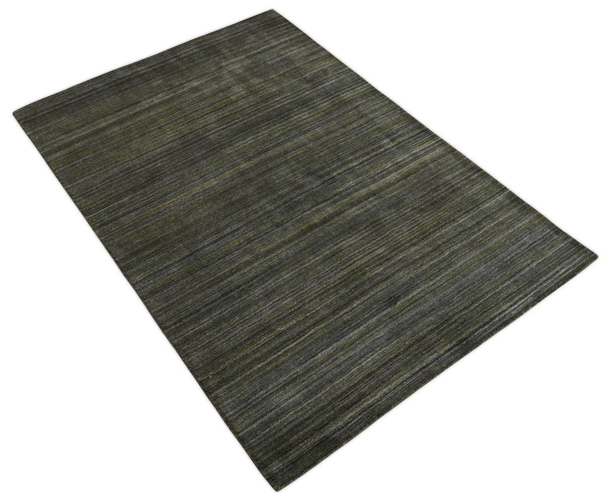 Shaded Olive and Gray Scandinavian 5x7 Blended bamboo Silk Flatwoven Area Rug | HL43