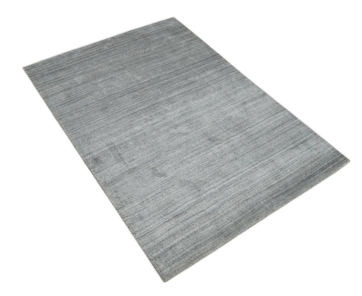 Shaded Silver Gray Scandinavian 5x7 Blended Bamboo Silk Flatwoven Area Rug, Dinning, Kids Rug | HL31