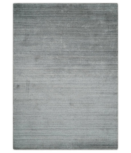 Shaded Silver Gray Scandinavian 5x7 Blended Bamboo Silk Flatwoven Area Rug, Dinning, Kids Rug | HL31