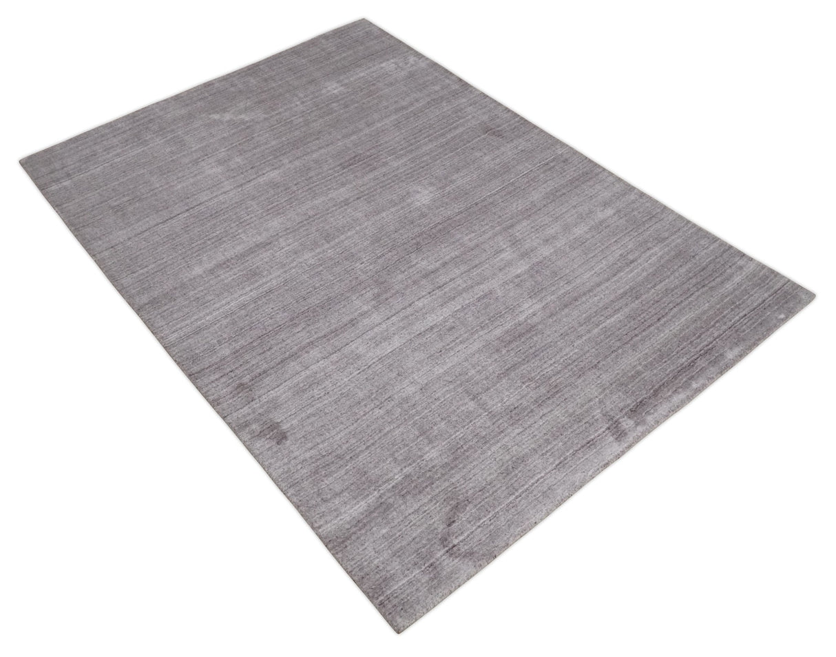 Shaded Solid Lavender purple Scandinavian 5x7 Blended bamboo Silk Flatwoven Area Rug | HL40
