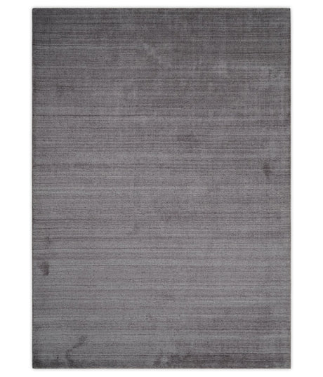Shaded Solid Lavender purple Scandinavian 5x7 Blended bamboo Silk Flatwoven Area Rug | HL40