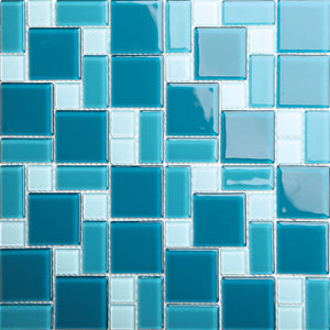 Shades of Blue 11.81" x 11.81" Glass Mesh-Mounted Mosaic Tile - Belair Collection