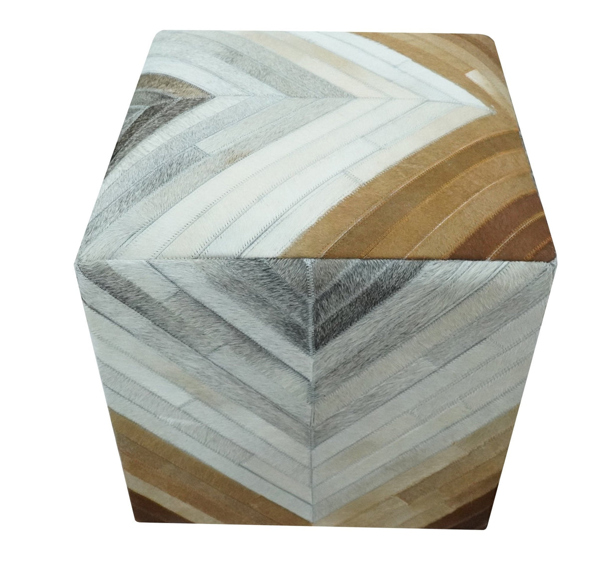Shades of Gray and Brown Modern Stripes Design Genuine Leather Pouf
