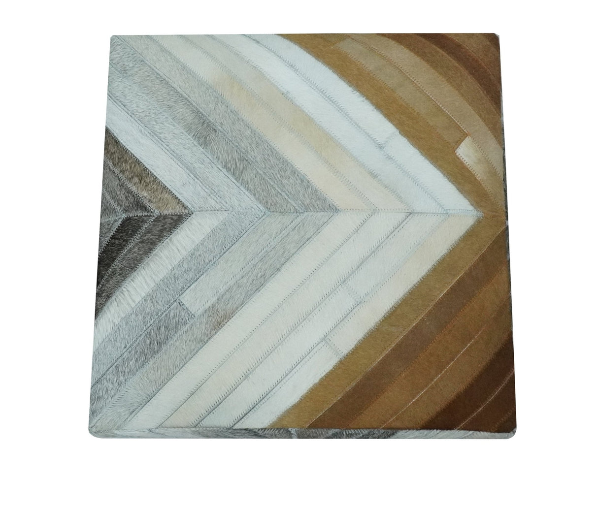 Shades of Gray and Brown Modern Stripes Design Genuine Leather Pouf