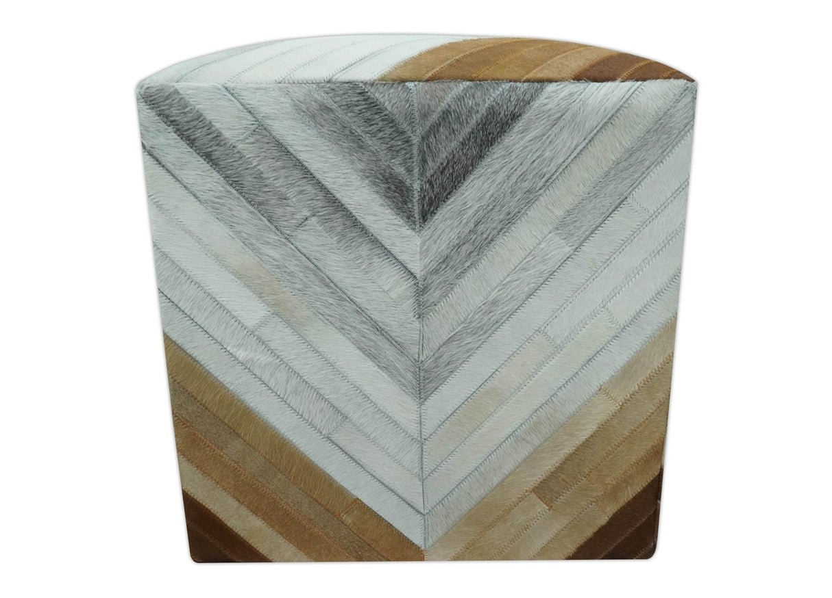 Shades of Gray and Brown Modern Stripes Design Genuine Leather Pouf