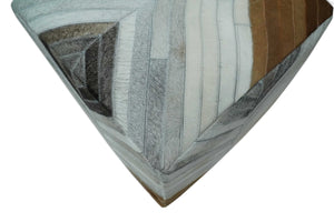 Shades of Gray and Brown Modern Stripes Design Genuine Leather Pouf