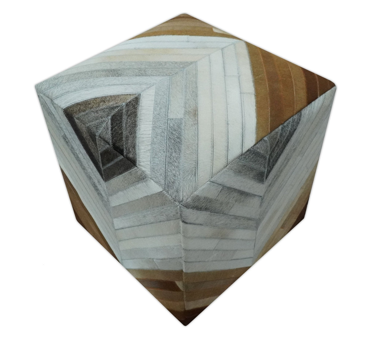 Shades of Gray and Brown Modern Stripes Design Genuine Leather Pouf