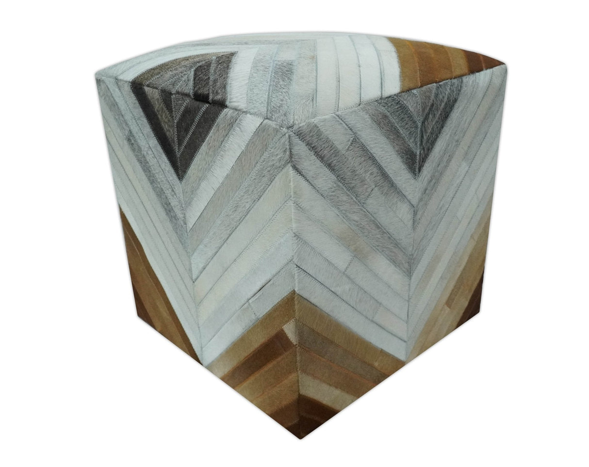 Shades of Gray and Brown Modern Stripes Design Genuine Leather Pouf