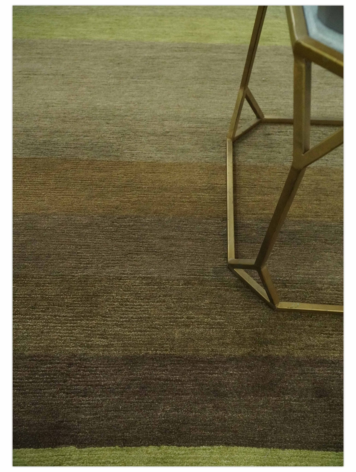 Shades of Green Modern Geometrical Stripes Design Hand loom 5x8 wool Area rug