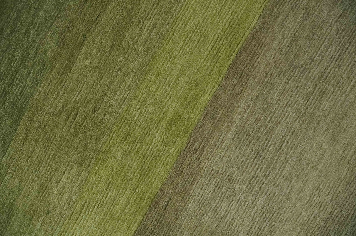 Shades of Green Modern Geometrical Stripes Design Hand loom 5x8 wool Area rug