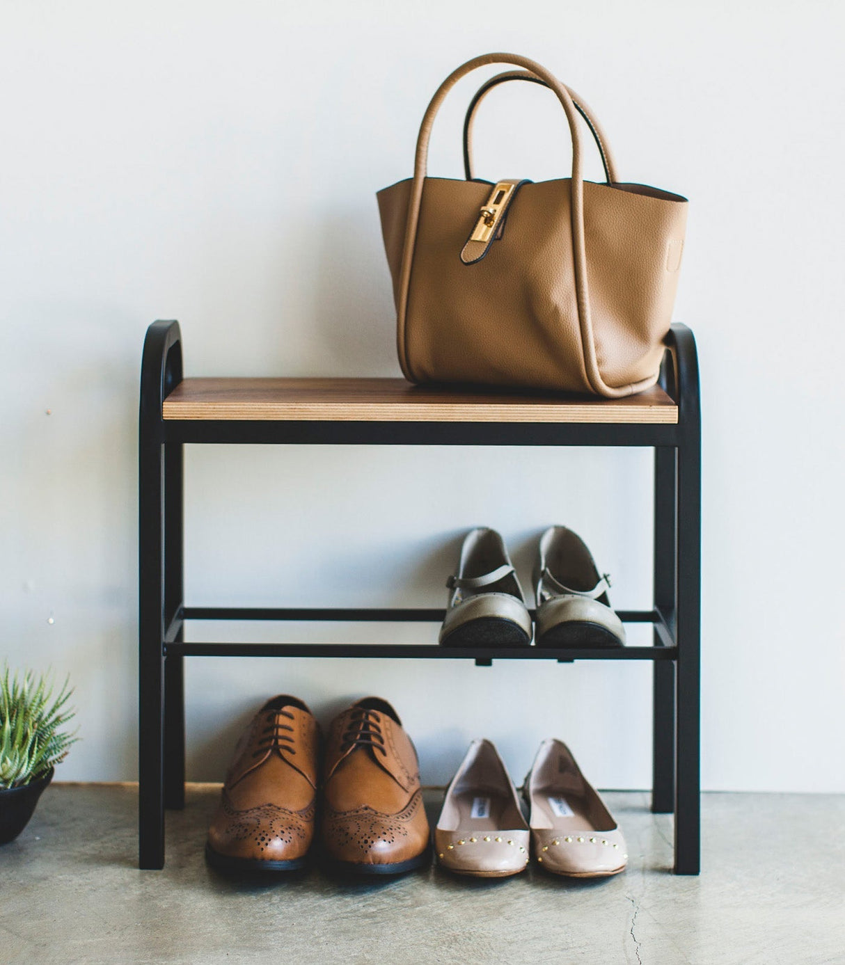 Shoe Organizer + Bench (18" H) - Steel + Wood