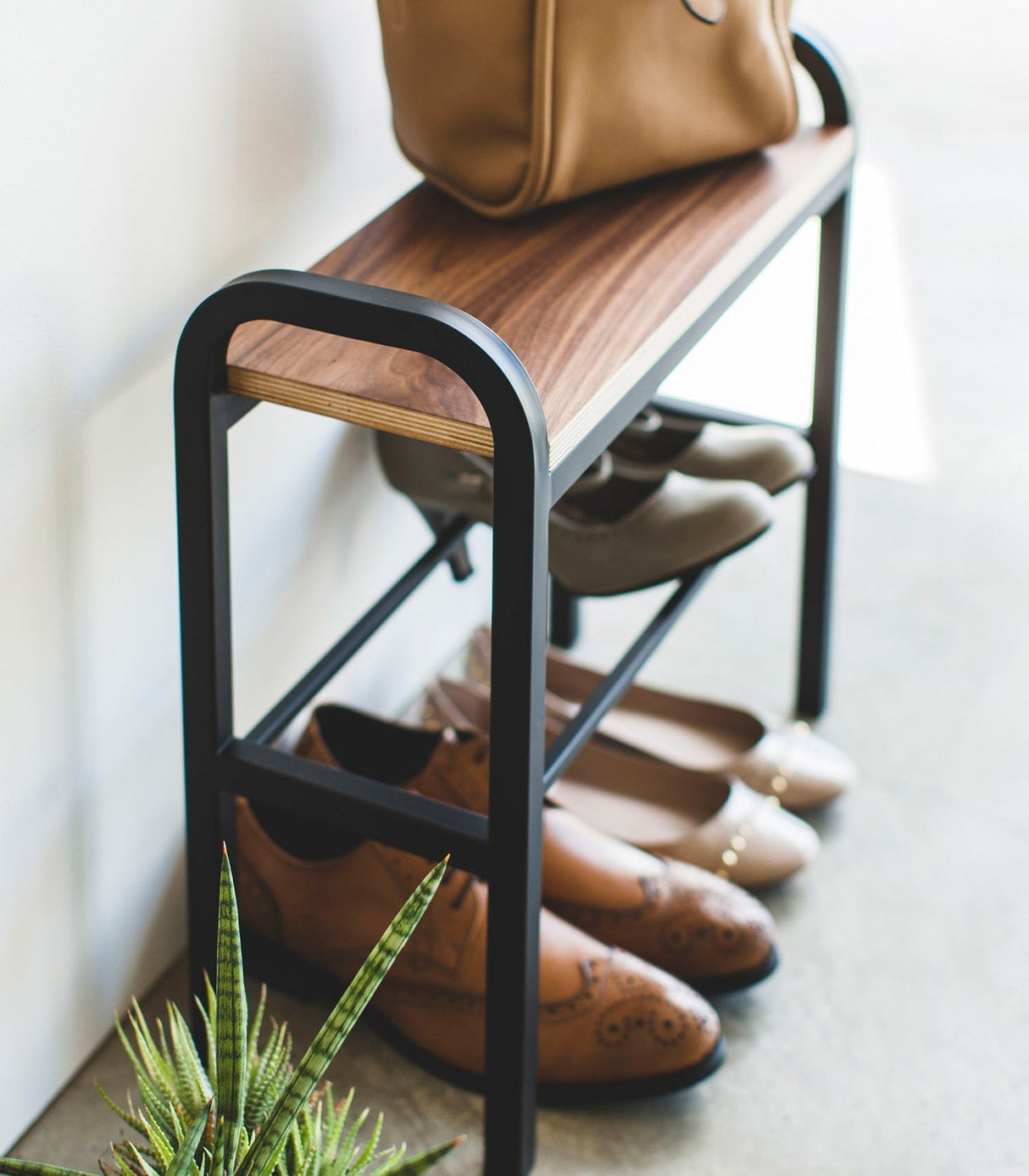 Shoe Organizer + Bench (18" H) - Steel + Wood