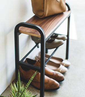 Shoe Organizer + Bench (18" H) - Steel + Wood