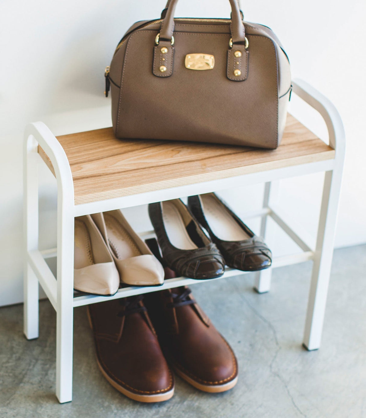 Shoe Organizer + Bench (18" H) - Steel + Wood