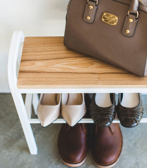 Shoe Organizer + Bench (18" H) - Steel + Wood