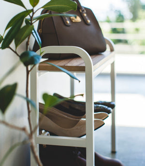 Shoe Organizer + Bench (18" H) - Steel + Wood