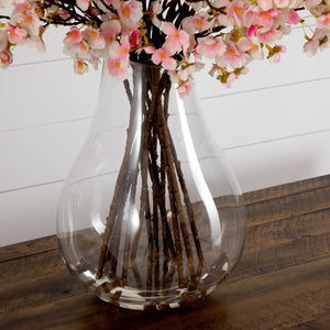 Signature Collection 27” Giant Cherry Blossom Artificial Arrangement in Glass Vase