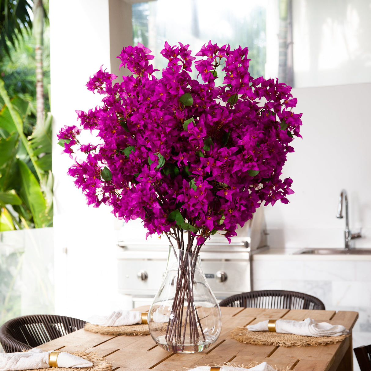 Signature Collection 41” Giant Bougainvillea Artificial Arrangement in Glass Vase