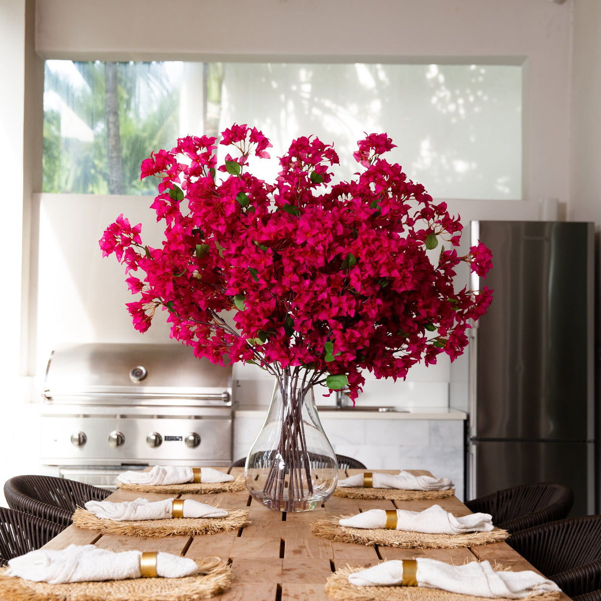 Signature Collection 41” Giant Bougainvillea Artificial Arrangement in Glass Vase