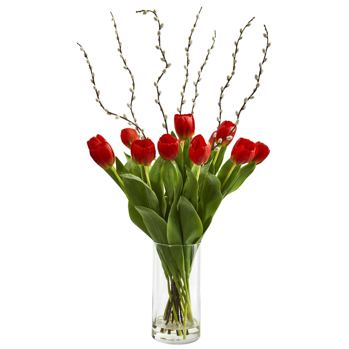 Silk Tulips Artificial Arrangement in Cylinder Vase