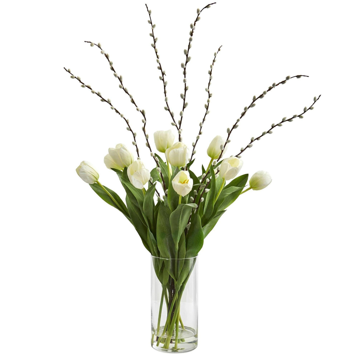 Silk Tulips Artificial Arrangement in Cylinder Vase