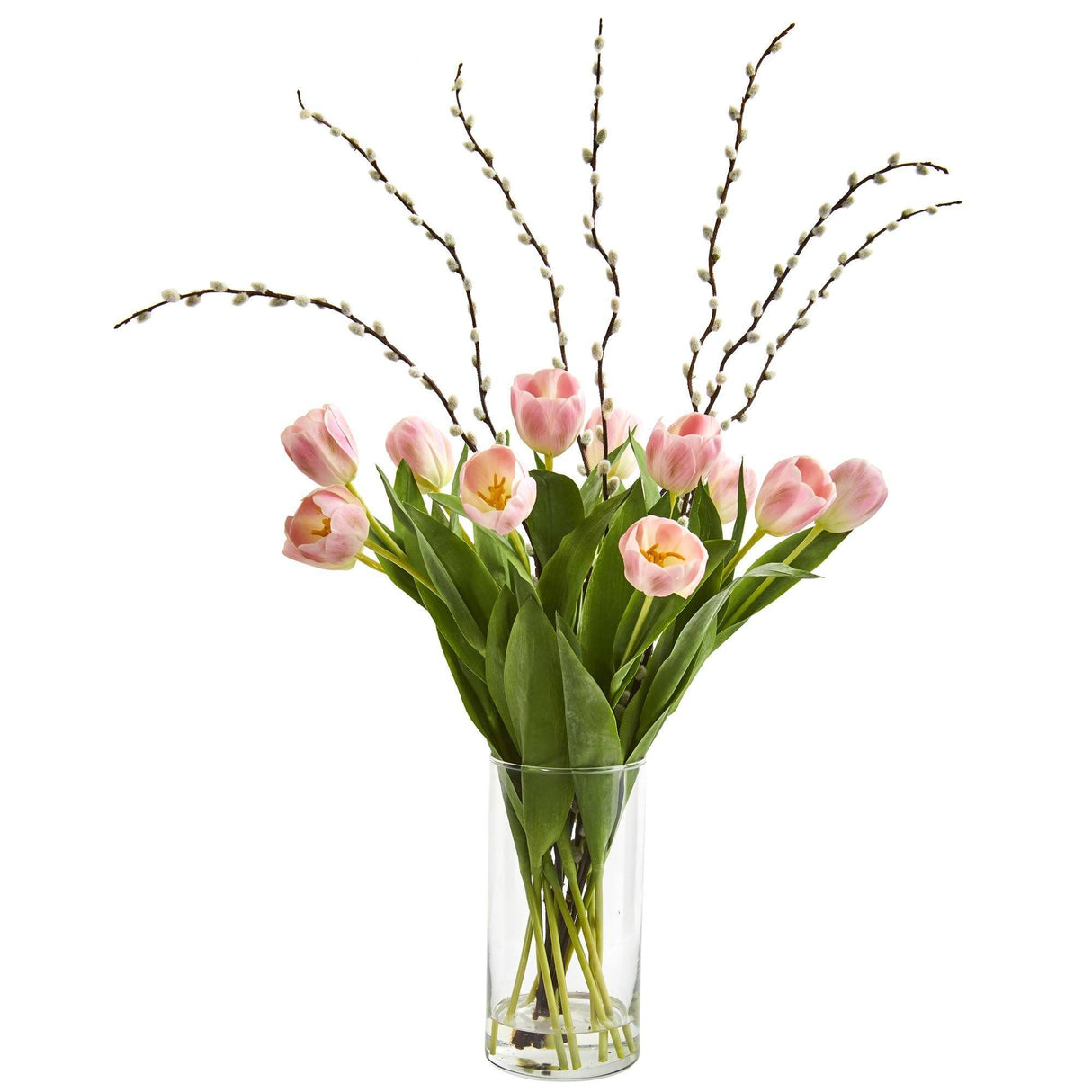 Silk Tulips Artificial Arrangement in Cylinder Vase