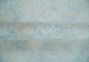 Silky 8x10 Silver and Aqua Handmade Floral Design Art Silk Area Rug