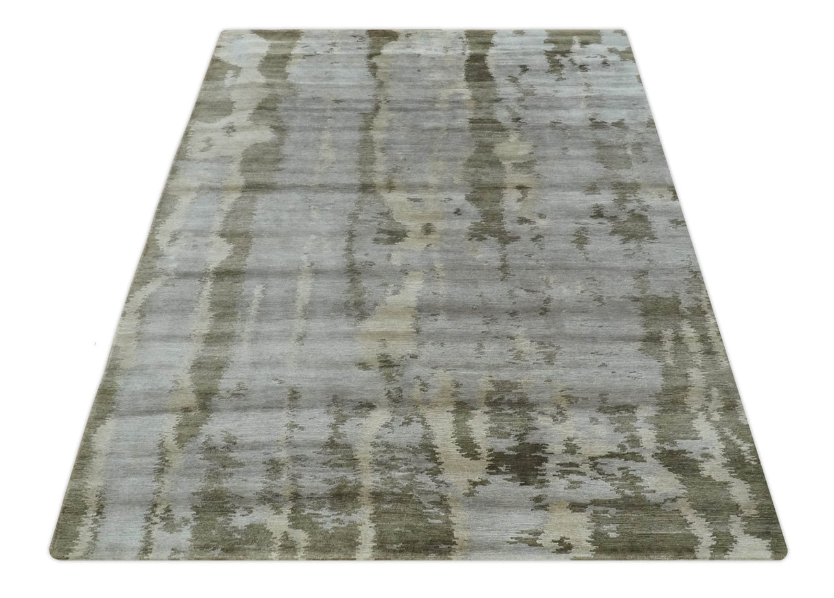 Silver, Beige and Gray Modern Abstract Hand knotted 6x9 Bamboo Silk Area Rug