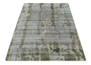 Silver, Beige and Gray Modern Abstract Hand knotted 6x9 Bamboo Silk Area Rug