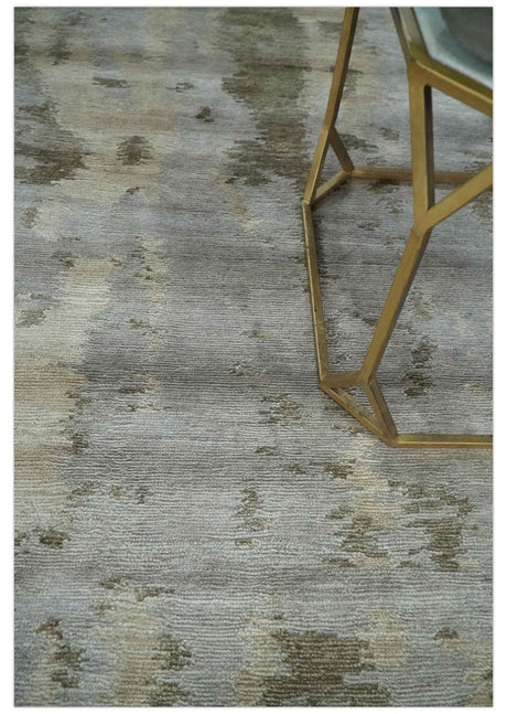 Silver, Beige and Gray Modern Abstract Hand knotted 6x9 Bamboo Silk Area Rug
