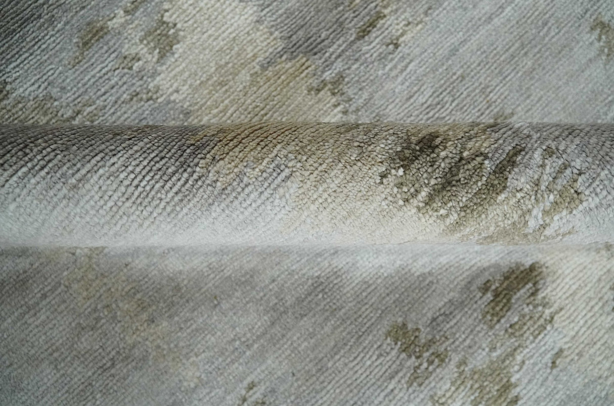 Silver, Beige and Gray Modern Abstract Hand knotted 6x9 Bamboo Silk Area Rug