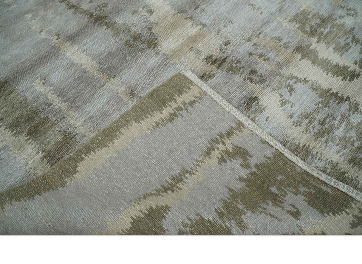 Silver, Beige and Gray Modern Abstract Hand knotted 6x9 Bamboo Silk Area Rug