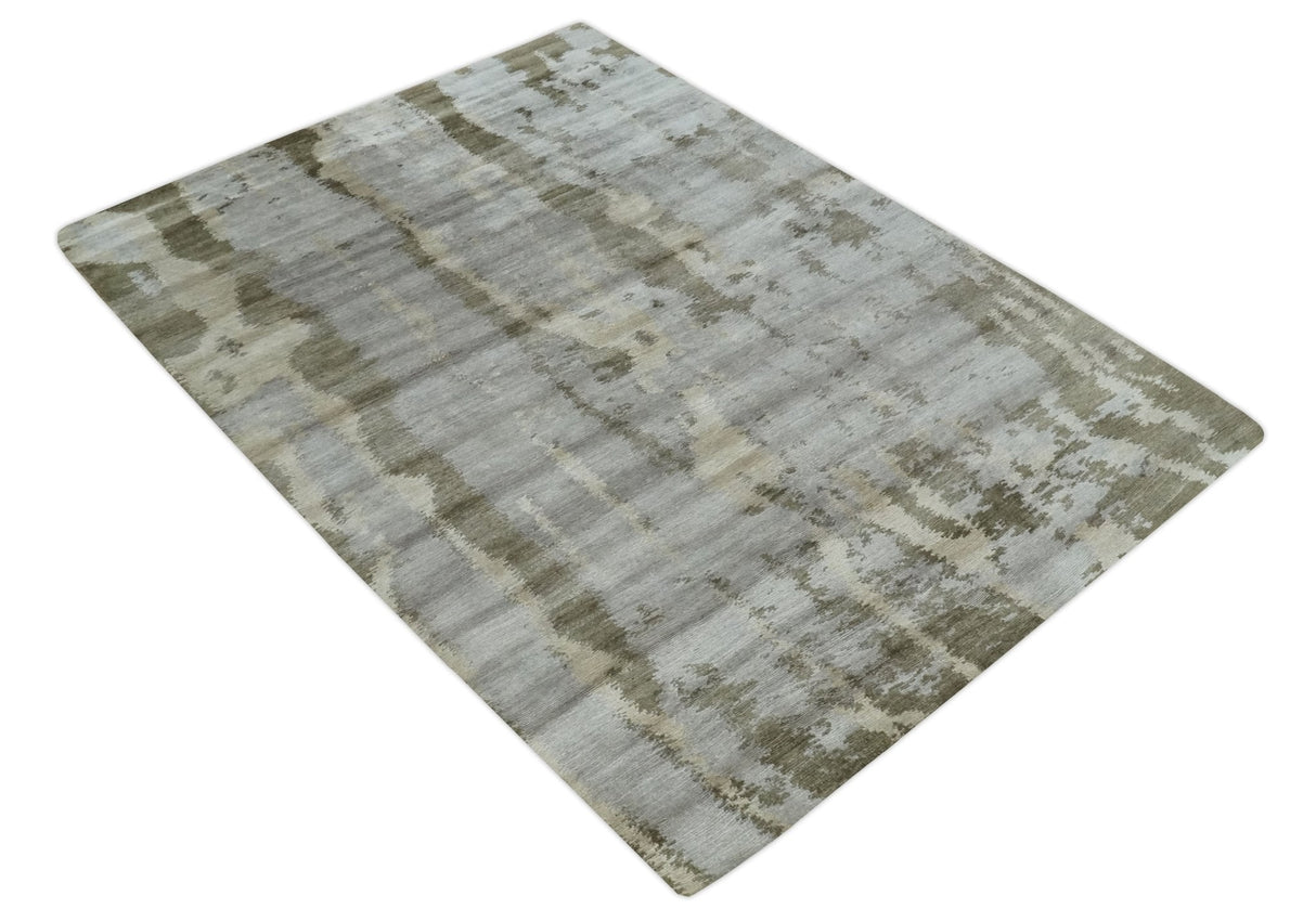 Silver, Beige and Gray Modern Abstract Hand knotted 6x9 Bamboo Silk Area Rug