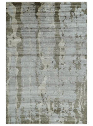 Silver, Beige and Gray Modern Abstract Hand knotted 6x9 Bamboo Silk Area Rug