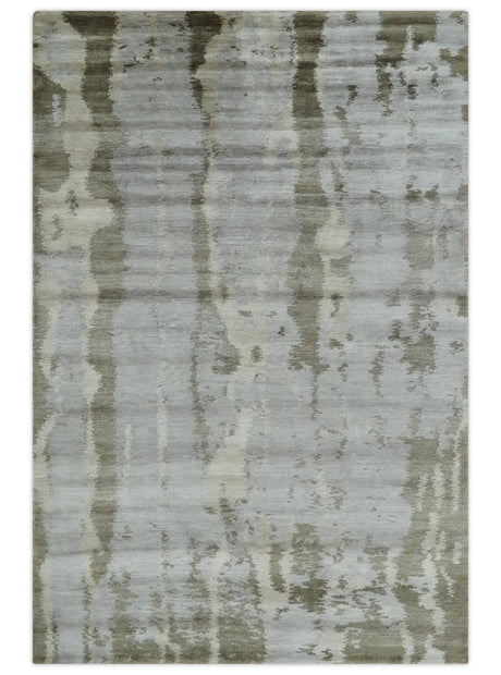 Silver, Beige and Gray Modern Abstract Hand knotted 6x9 Bamboo Silk Area Rug