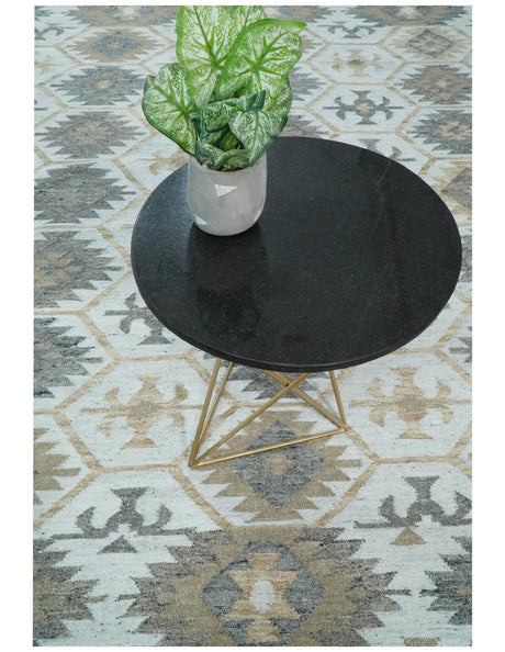 Silver, Brown and Gray Kilim Rug made with Fine wool and Viscose | SE4
