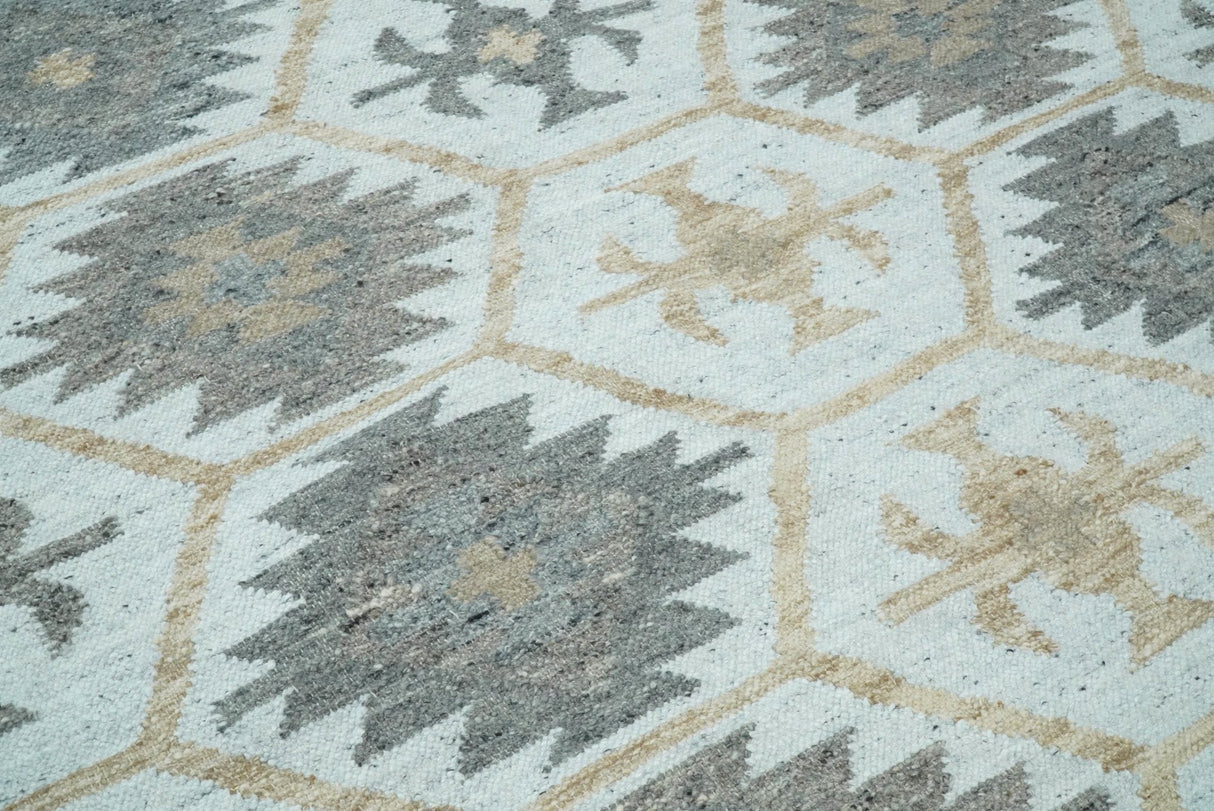 Silver, Brown and Gray Kilim Rug made with Fine wool and Viscose | SE4