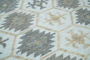 Silver, Brown and Gray Kilim Rug made with Fine wool and Viscose | SE4