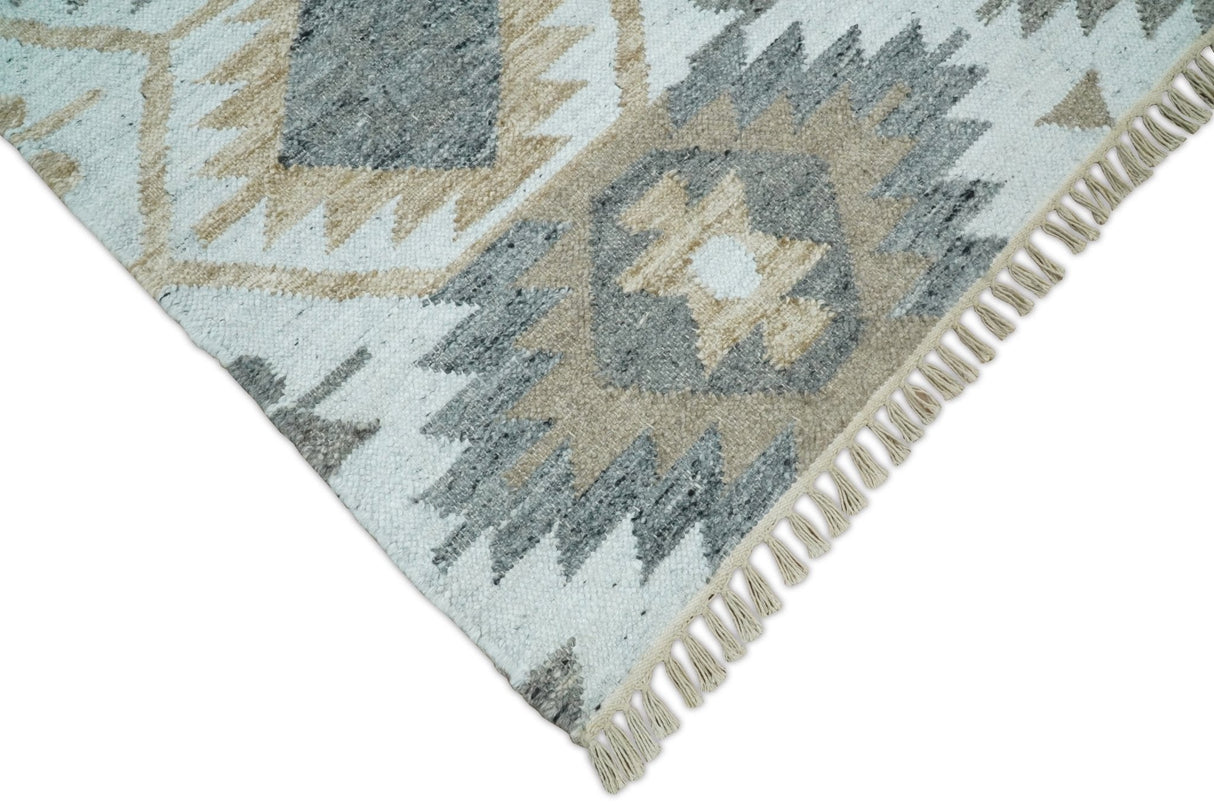 Silver, Brown and Gray Kilim Rug made with Fine wool and Viscose | SE4