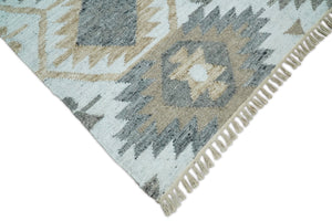 Silver, Brown and Gray Kilim Rug made with Fine wool and Viscose | SE4